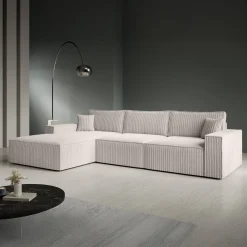 Manolo - Hoekbank 3-zits met chaise longue - Ribstof beige - Links