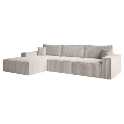 Manolo - Hoekbank 3-zits met chaise longue - Ribstof beige - Links