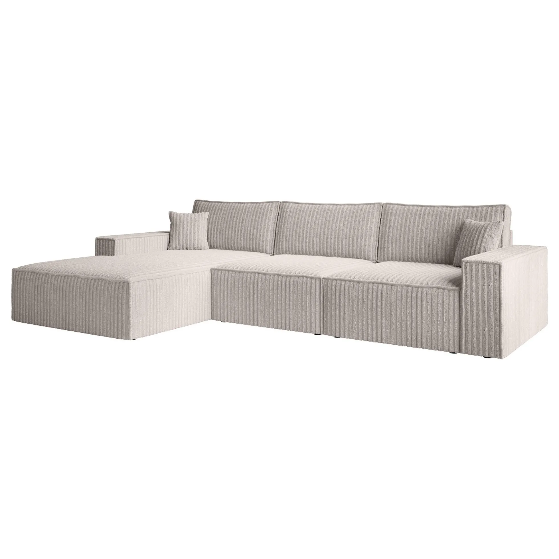 Manolo - Hoekbank 3-zits met chaise longue - Ribstof beige - Links