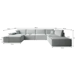 Manolo - Hoekbank 5-zits met chaise longue - Ribstof beige - Links