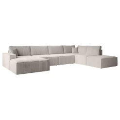 Manolo - Hoekbank 5-zits met chaise longue - Ribstof beige - Links
