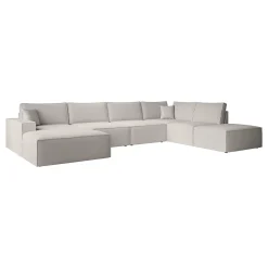 Manolo - Hoekbank 5-zits met chaise longue - Stof beige - Links