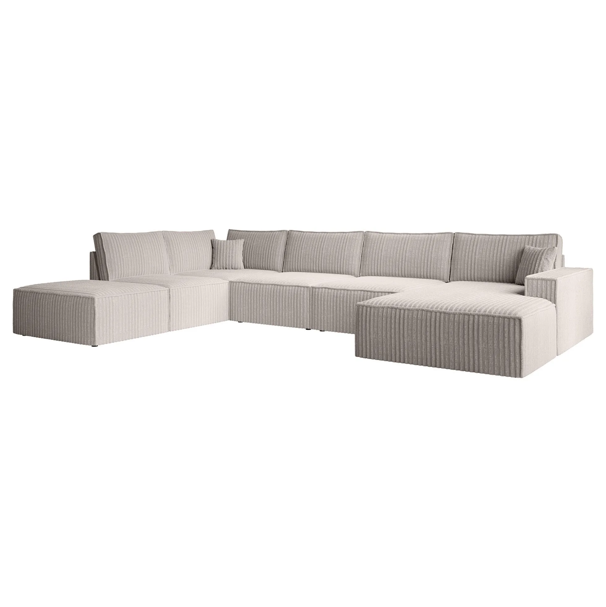 Manolo - Hoekbank 5-zits met chaise longue - Ribstof beige - Rechts