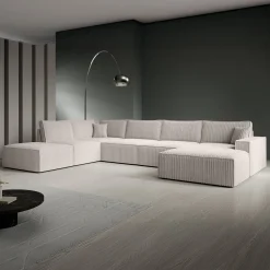 Manolo - Hoekbank 5-zits met chaise longue - Ribstof beige - Rechts