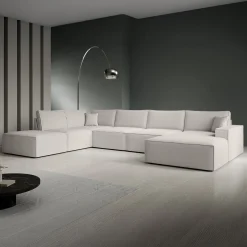 Manolo - Hoekbank 5-zits met chaise longue - Stof beige - Rechts