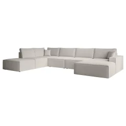 Manolo - Hoekbank 5-zits met chaise longue - Stof beige - Rechts