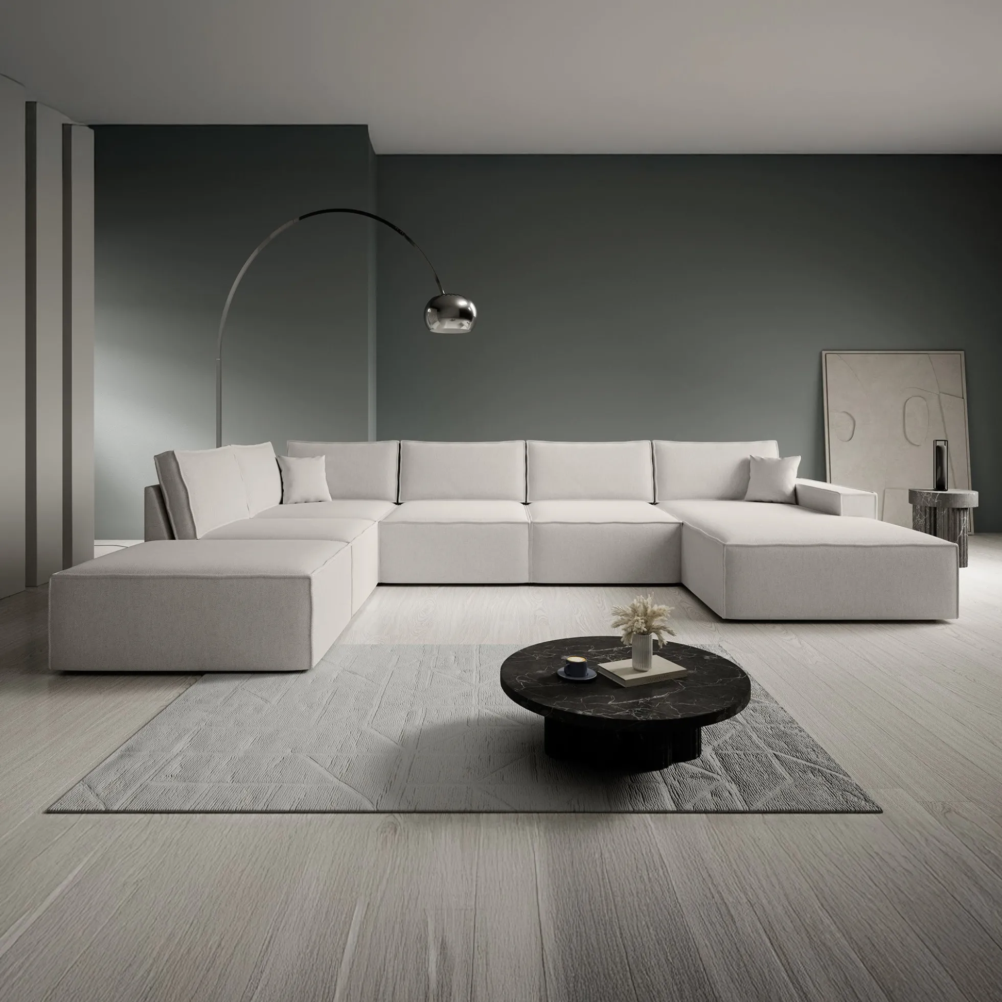 Manolo - Hoekbank 5-zits met chaise longue - Stof beige - Rechts