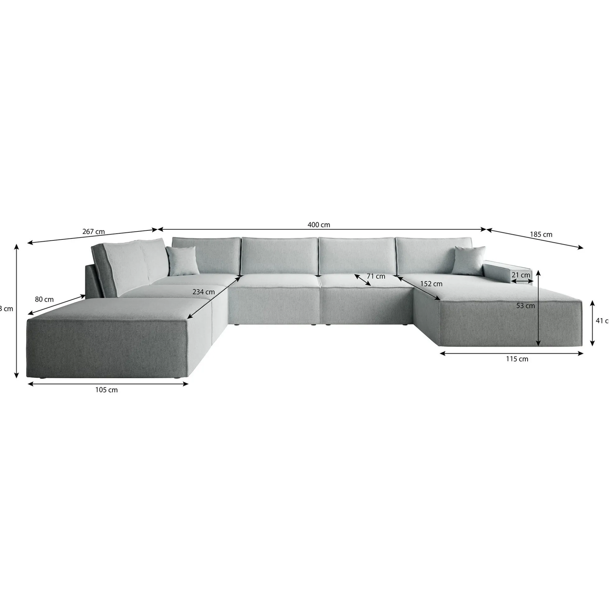 Manolo - Hoekbank 5-zits met chaise longue - Stof beige - Rechts