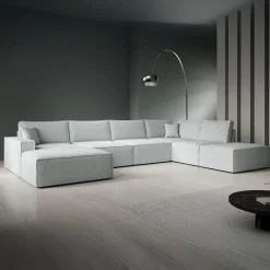 Manolo - Hoekbank 5-zits met chaise longue - Stof grijs - Links