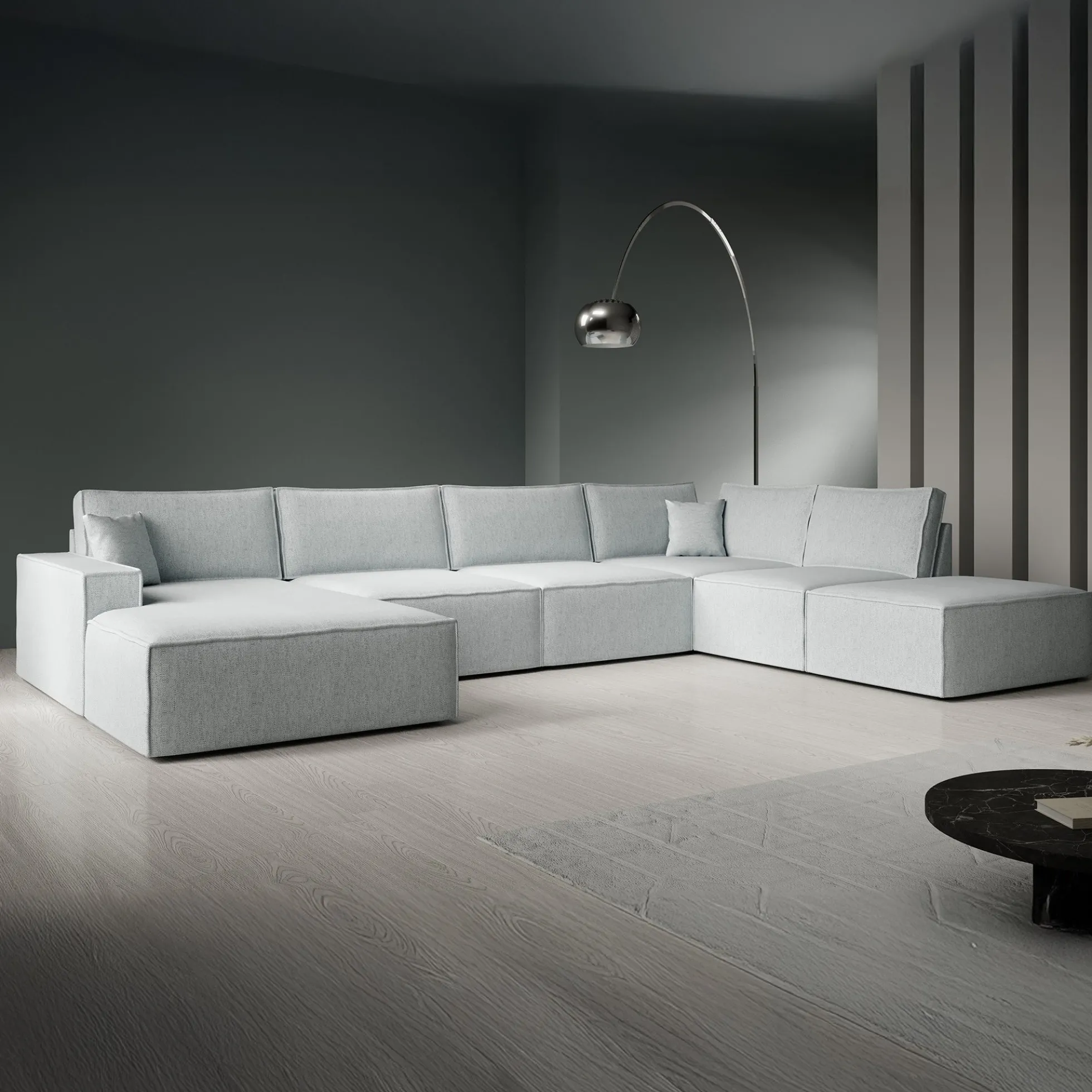 Manolo - Hoekbank 5-zits met chaise longue - Stof grijs - Links