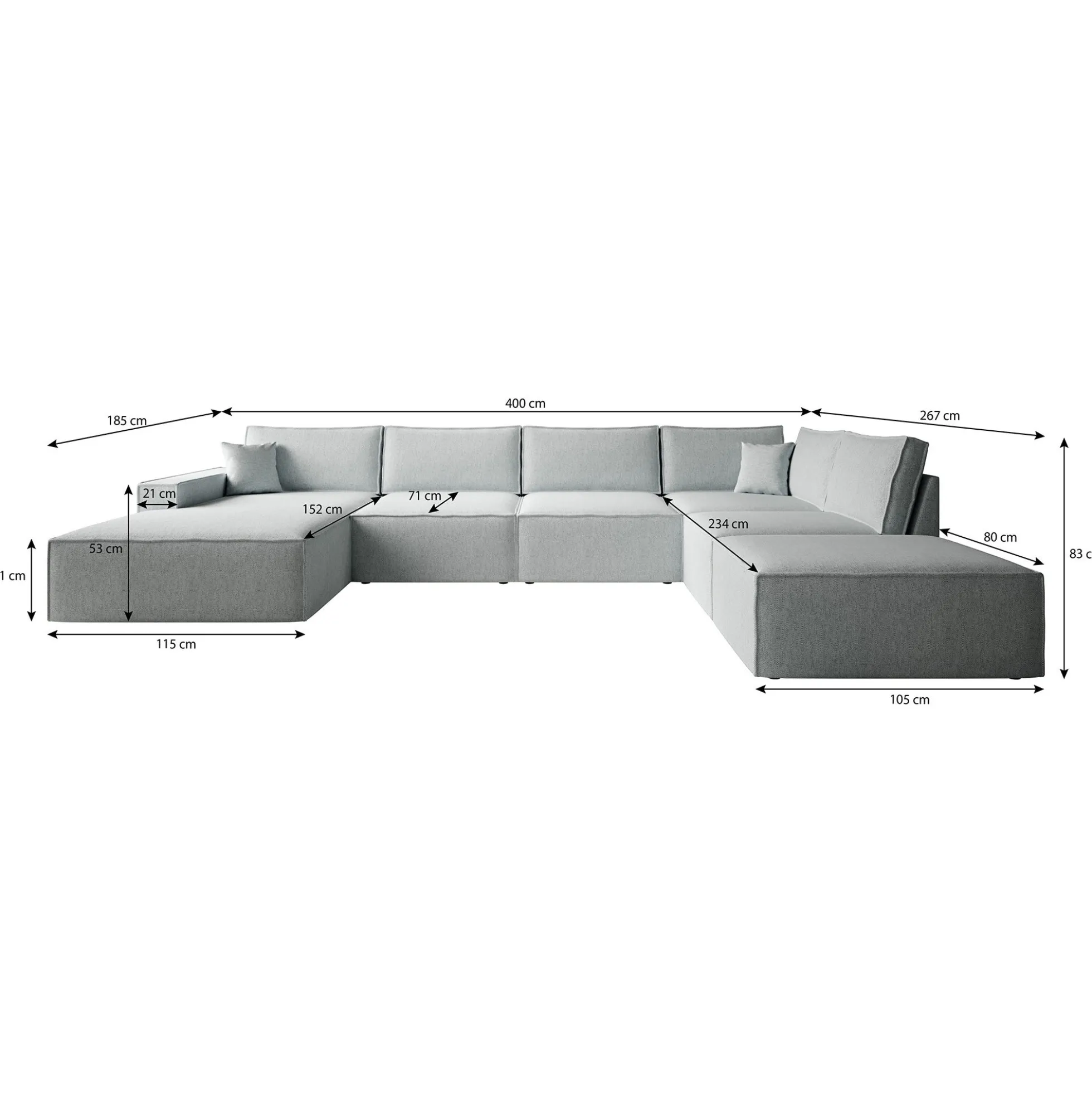 Manolo - Hoekbank 5-zits met chaise longue - Stof grijs - Links
