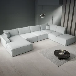 Manolo - Hoekbank 5-zits met chaise longue - Stof grijs - Links