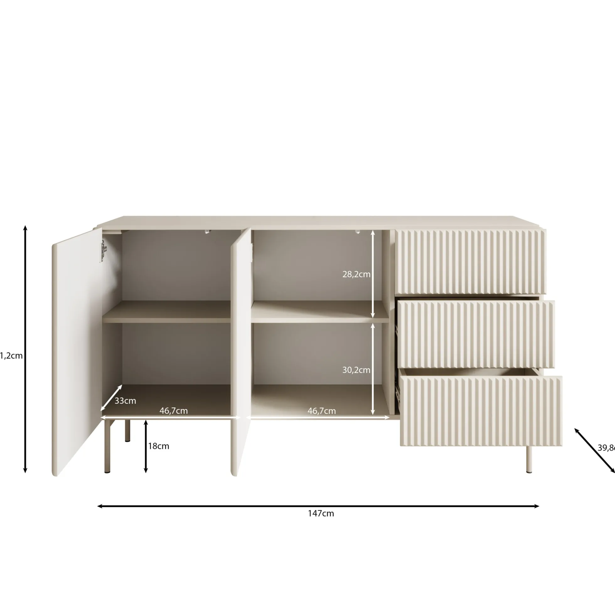 Marajo - Dressoir - Beige - 147x40x81 cm