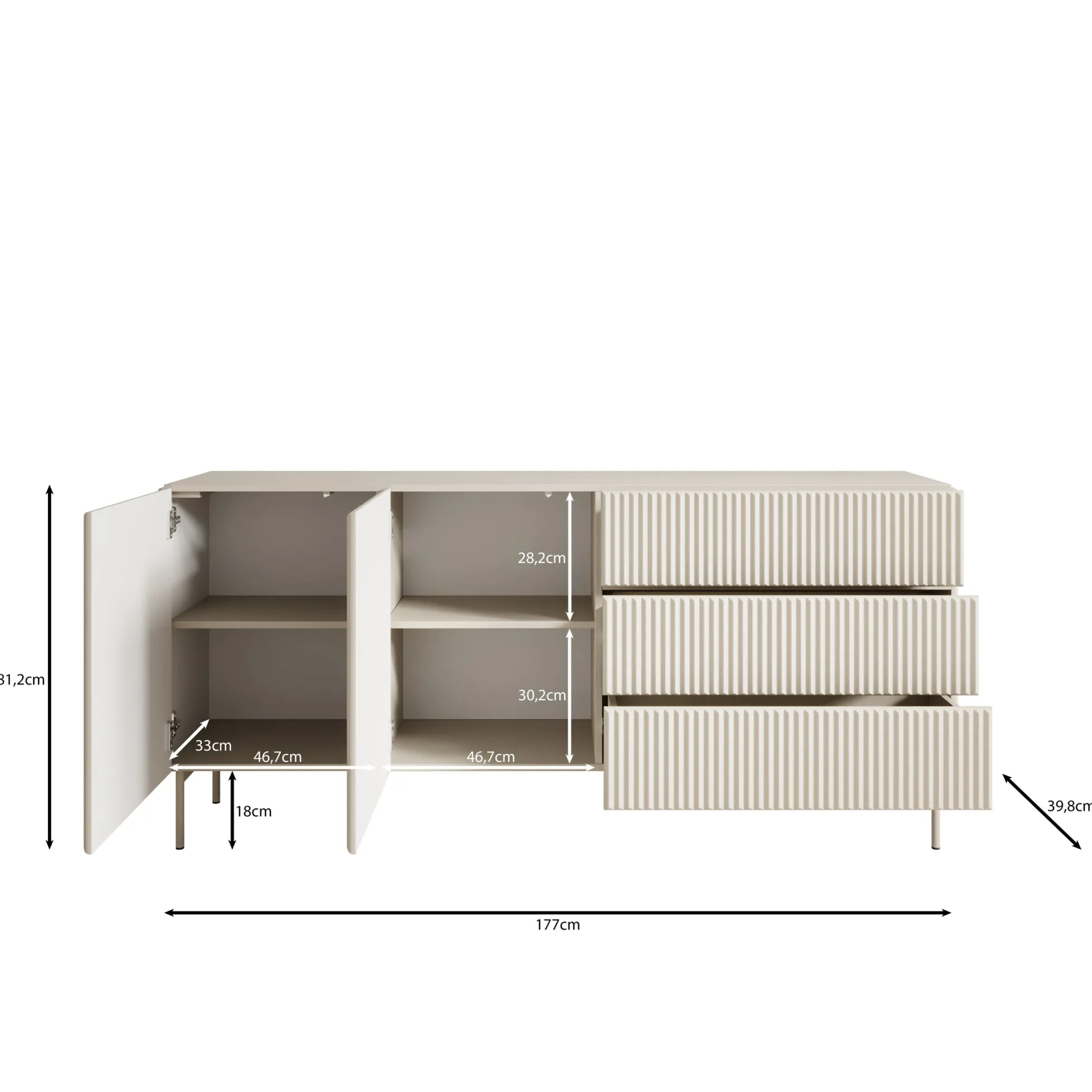 Marajo - Dressoir - Zwart - 177x40x81 cm