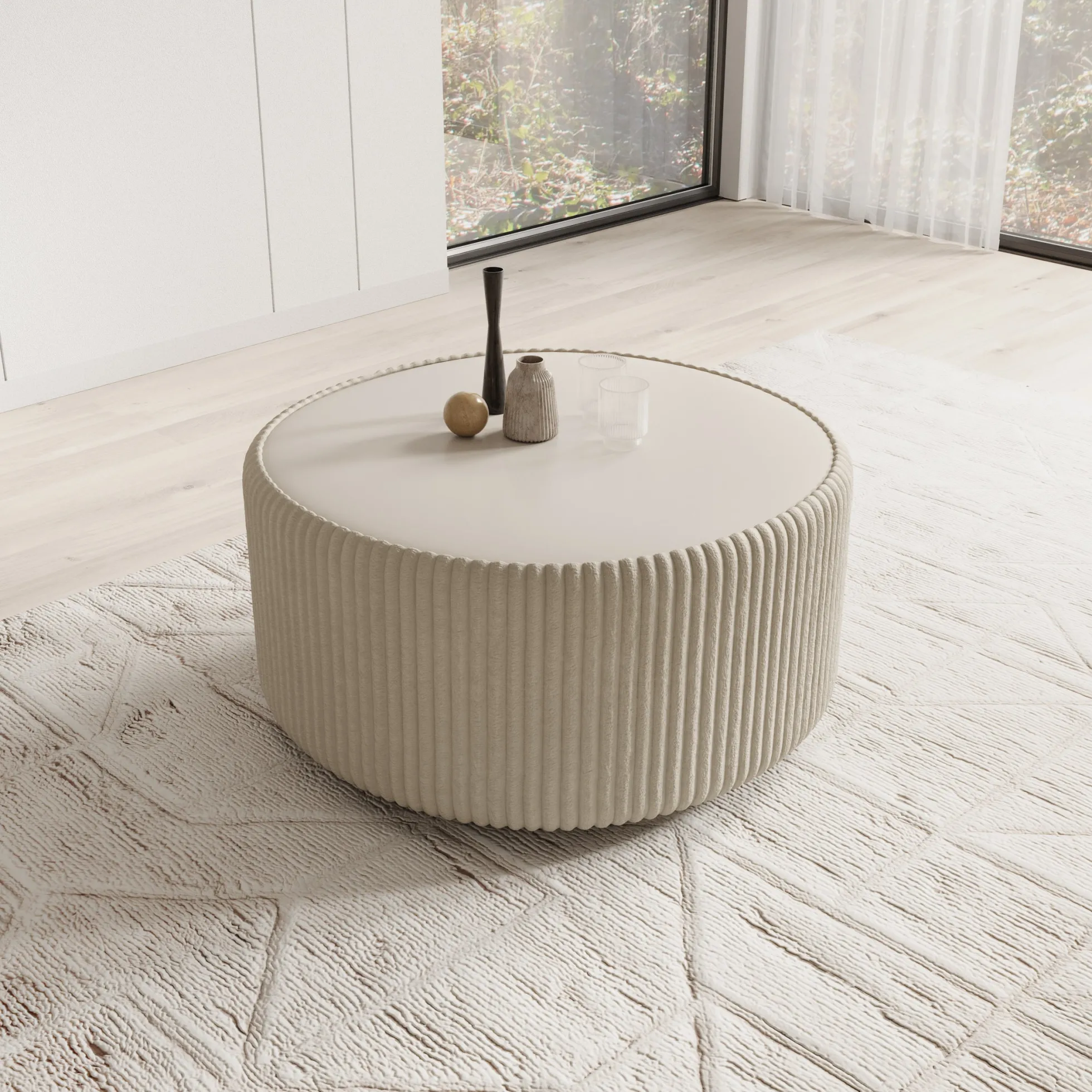 Marano - Salontafel - Fluffy ribstof beige - 89x89x42 cm