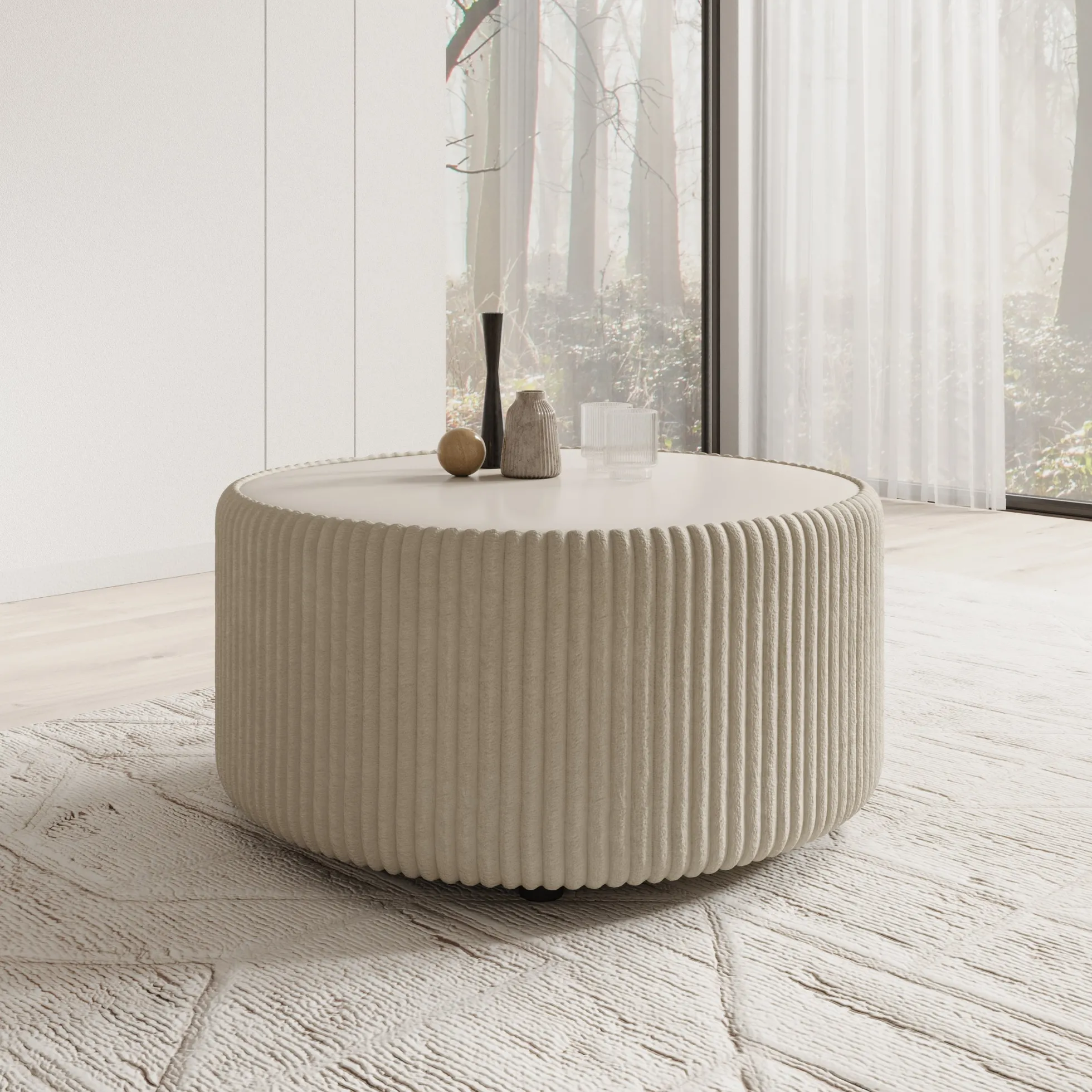 Marano - Salontafel - Fluffy ribstof beige - 89x89x42 cm