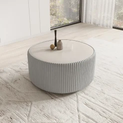 Marano - Salontafel - Fluffy ribstof grijs - 89x89x42 cm