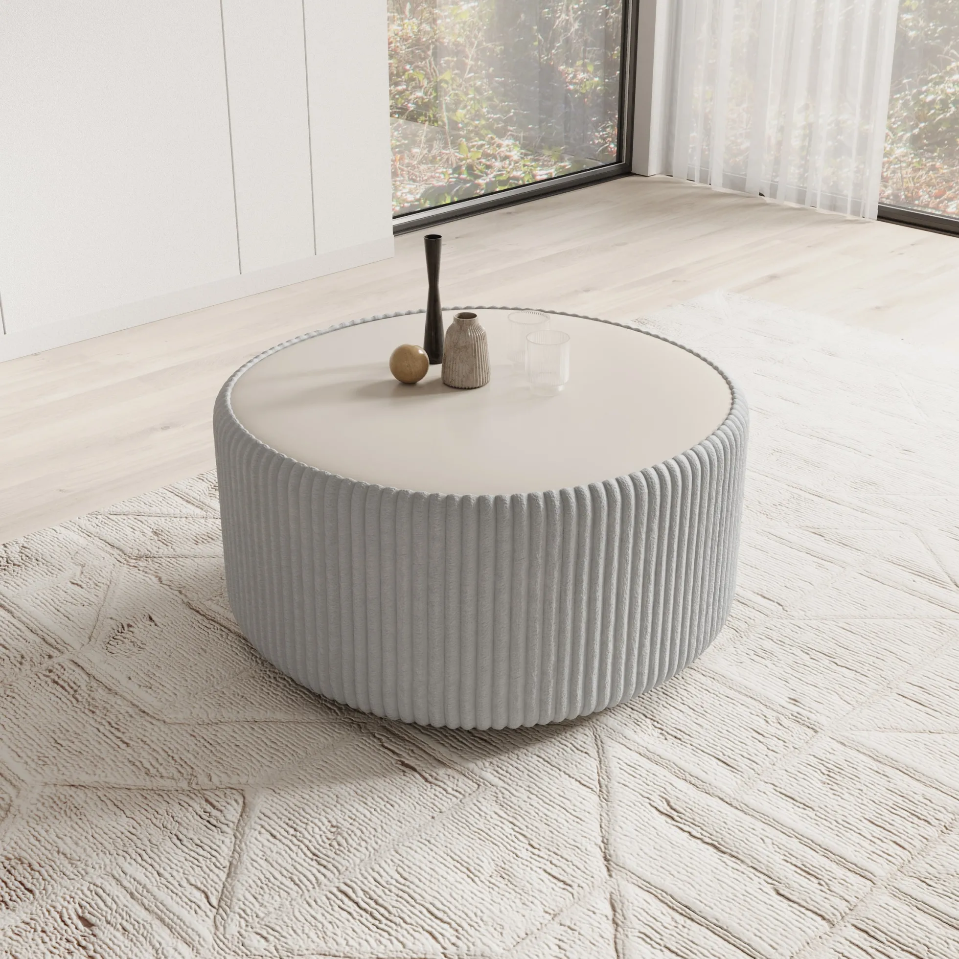 Marano - Salontafel - Fluffy ribstof grijs - 89x89x42 cm