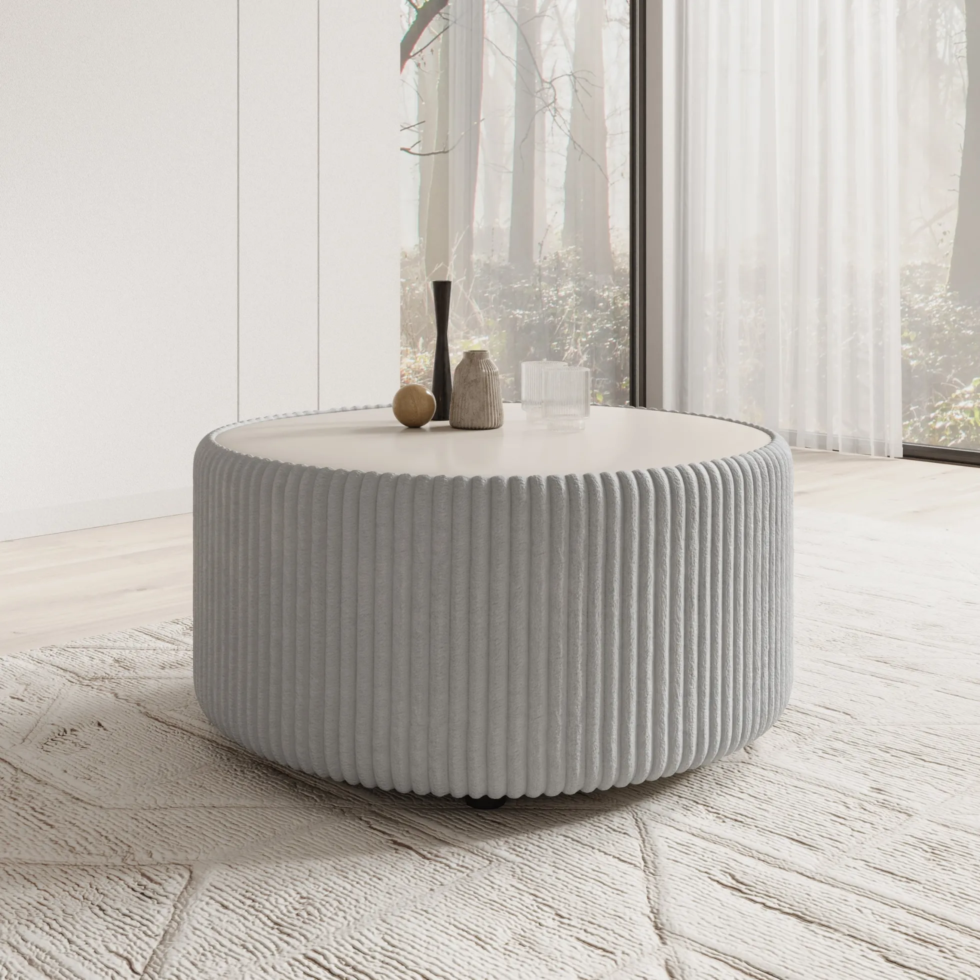 Marano - Salontafel - Fluffy ribstof grijs - 89x89x42 cm