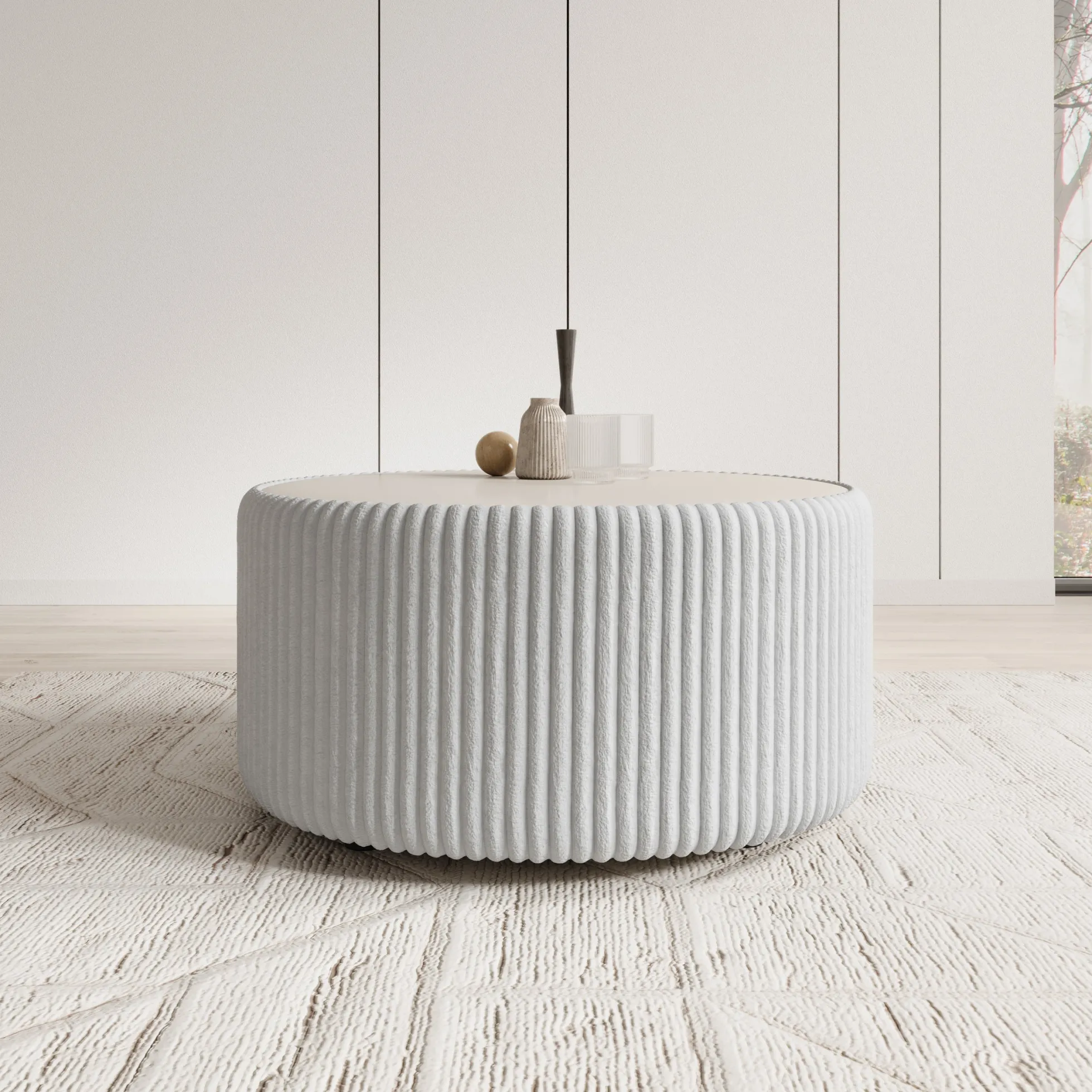 Marano - Salontafel - Fluffy ribstof grijs - 89x89x42 cm