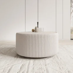 Marano - Salontafel - Fluffy ribstof wit - 89x89x42 cm