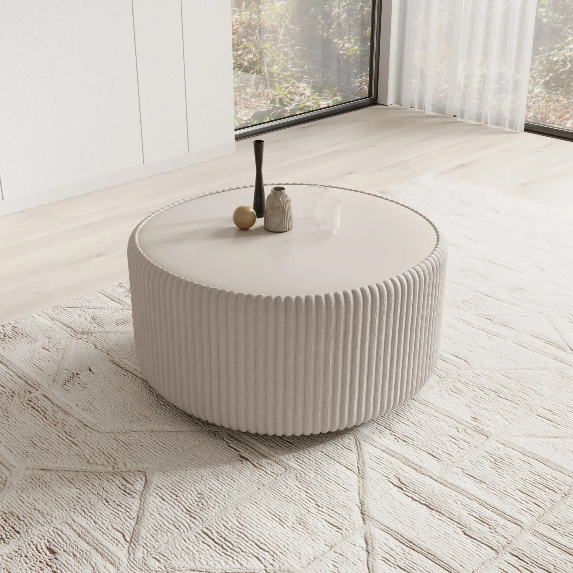 Marano - Salontafel - Fluffy ribstof wit - 89x89x42 cm