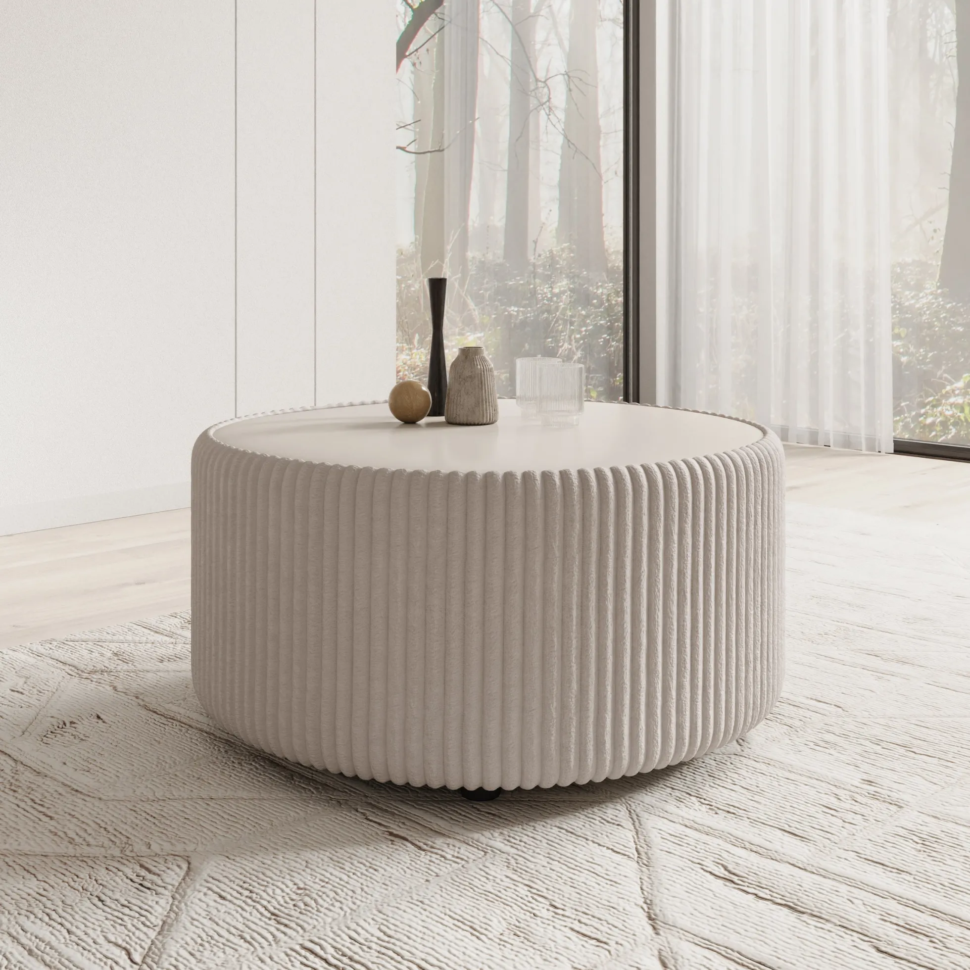 Marano - Salontafel - Fluffy ribstof wit - 89x89x42 cm