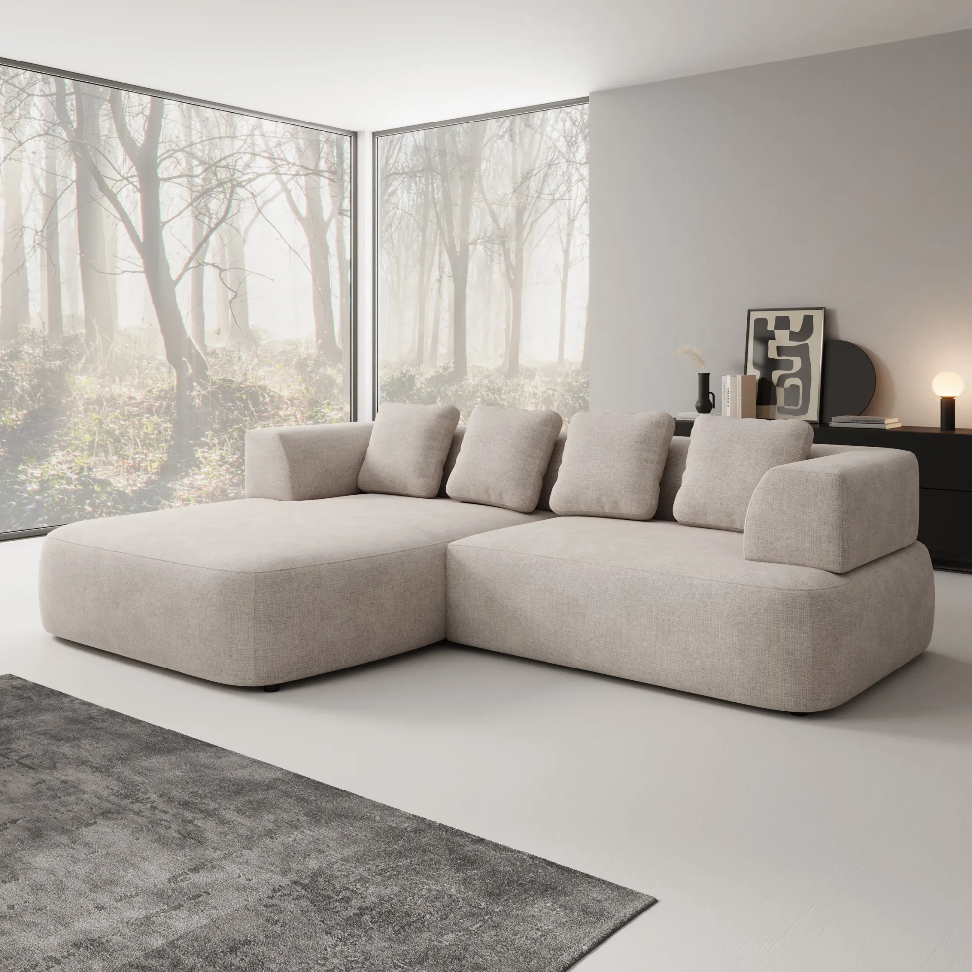 Marcelli - Hoekbank 3-zits met chaise longue - Stof beige - Links