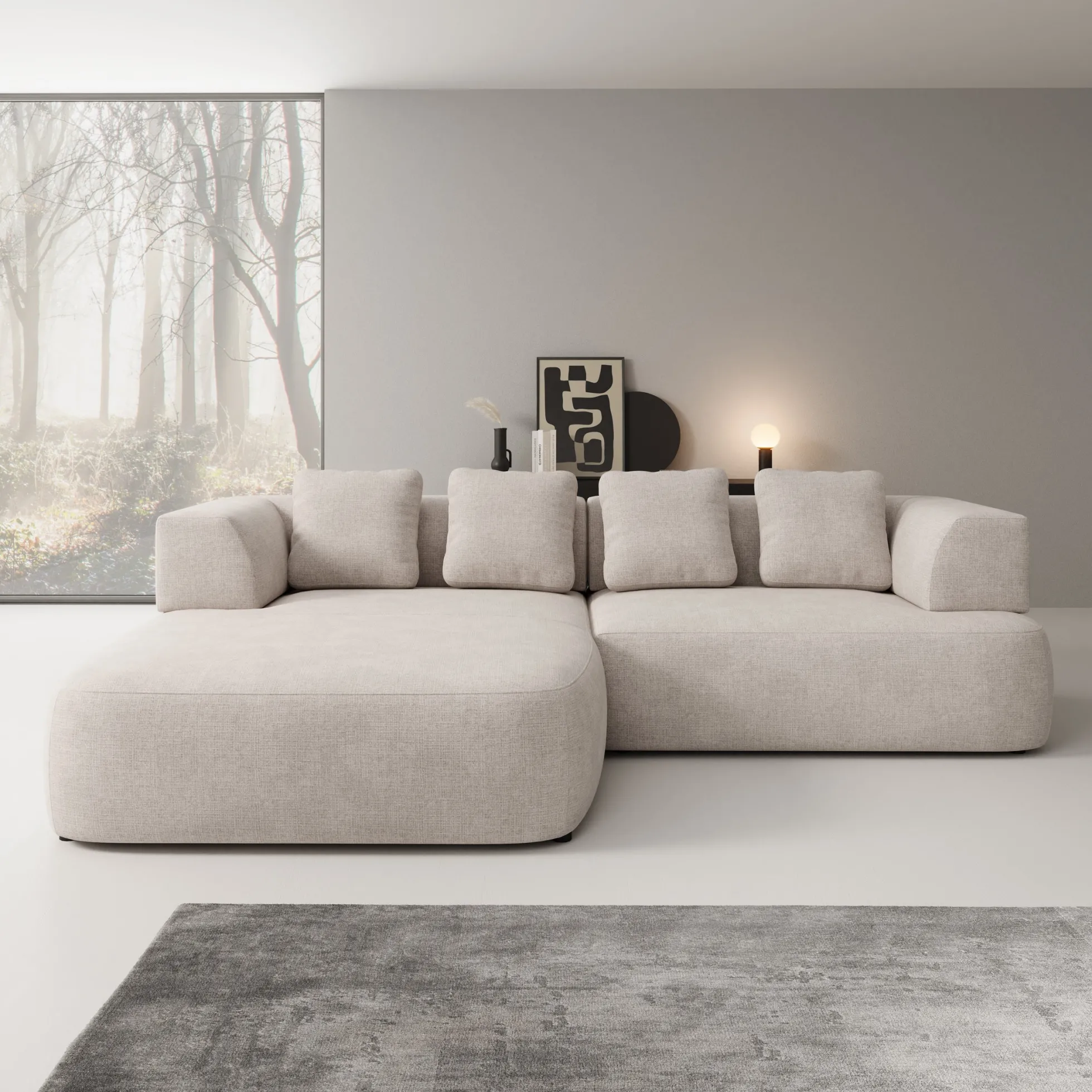 Marcelli - Hoekbank 3-zits met chaise longue - Stof beige - Links