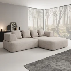 Marcelli - Hoekbank 3-zits met chaise longue - Stof beige - Rechts