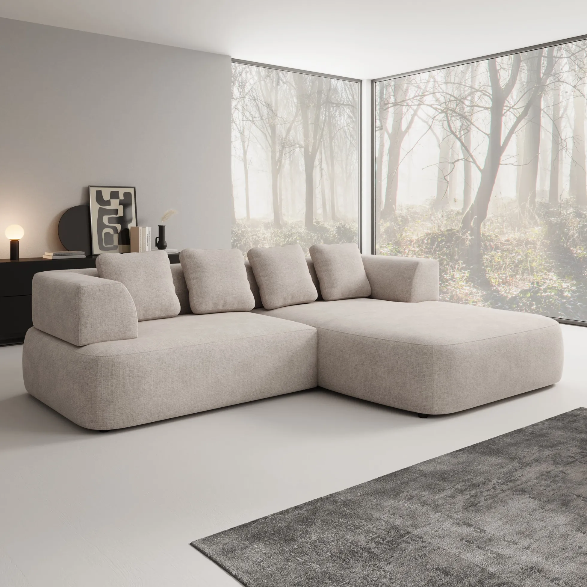 Marcelli - Hoekbank 3-zits met chaise longue - Stof beige - Rechts