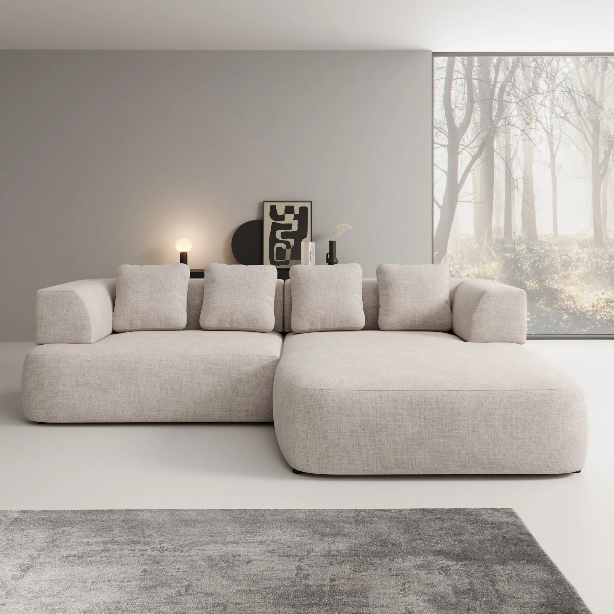 Marcelli - Hoekbank 3-zits met chaise longue - Stof beige - Rechts