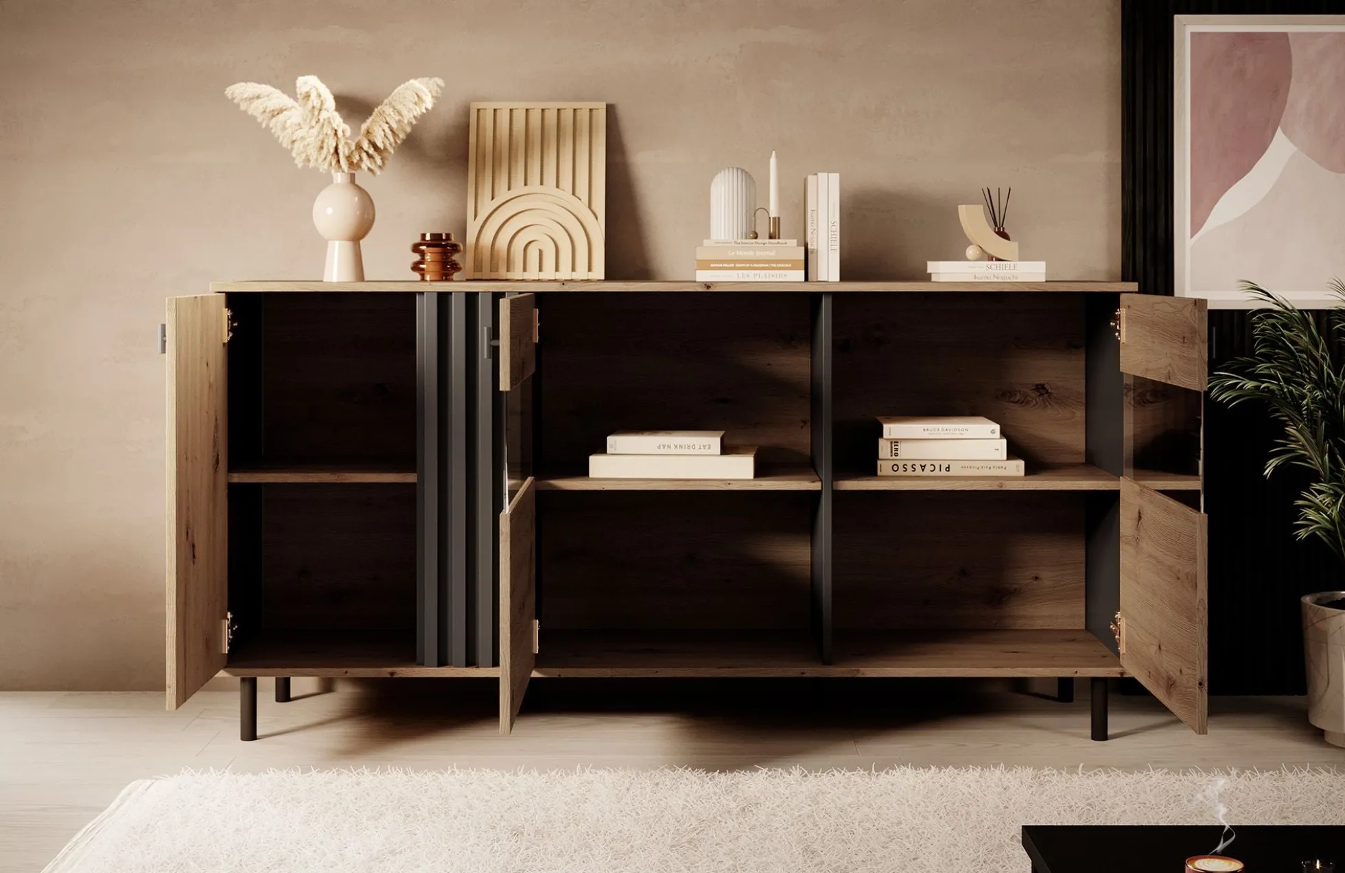 Marcos 2 - Dressoir - Eiken/antraciet - 165x40x82 cm
