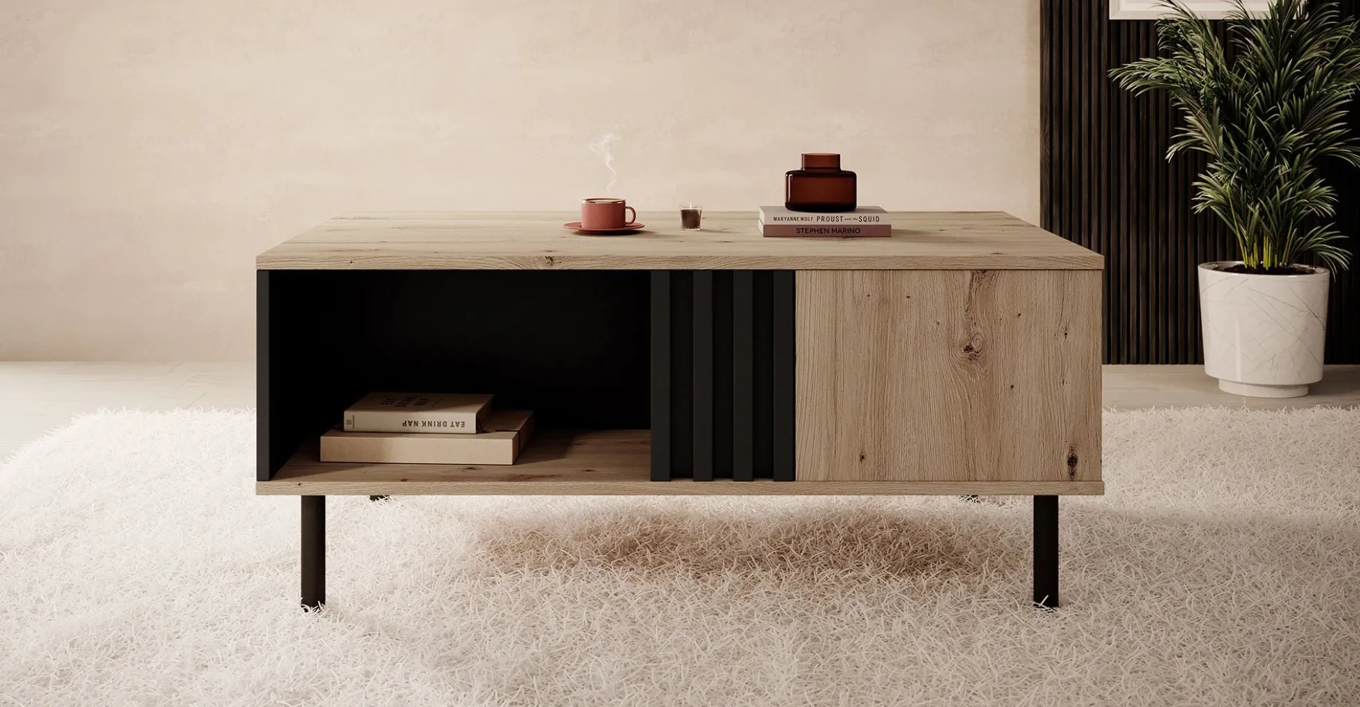 Marcos - Salontafel met lade - Eiken/antraciet