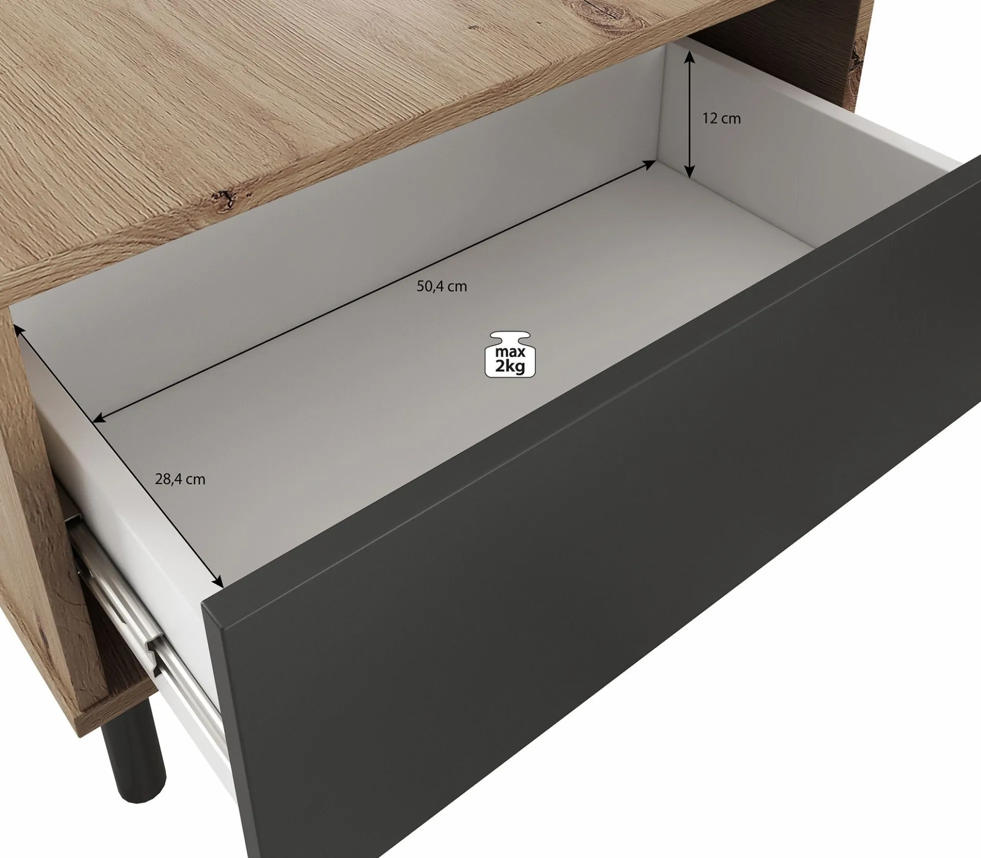 Marcos - Salontafel met lade - Eiken/antraciet