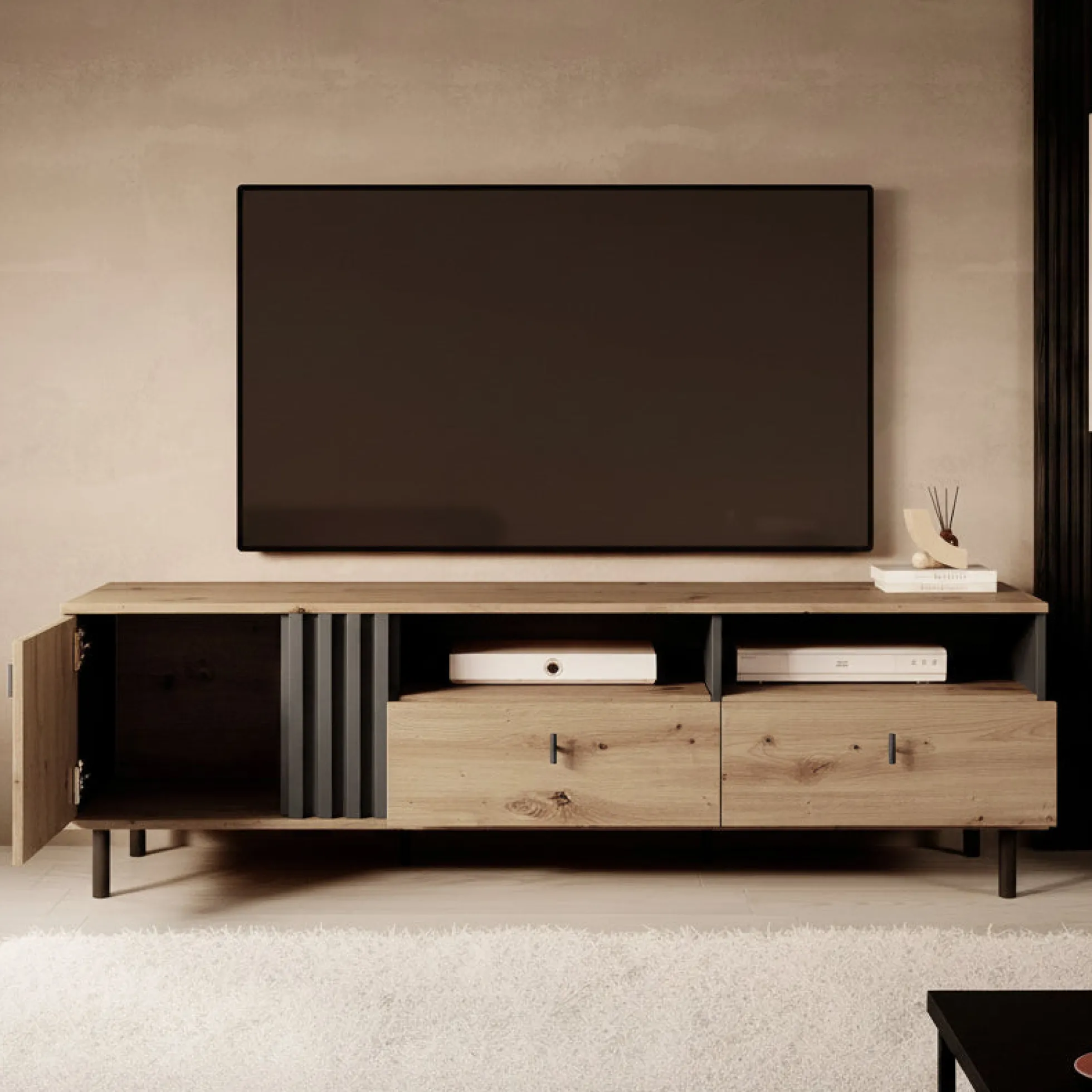 Marcos - TV-Meubel - Eiken/antraciet - 165 cm