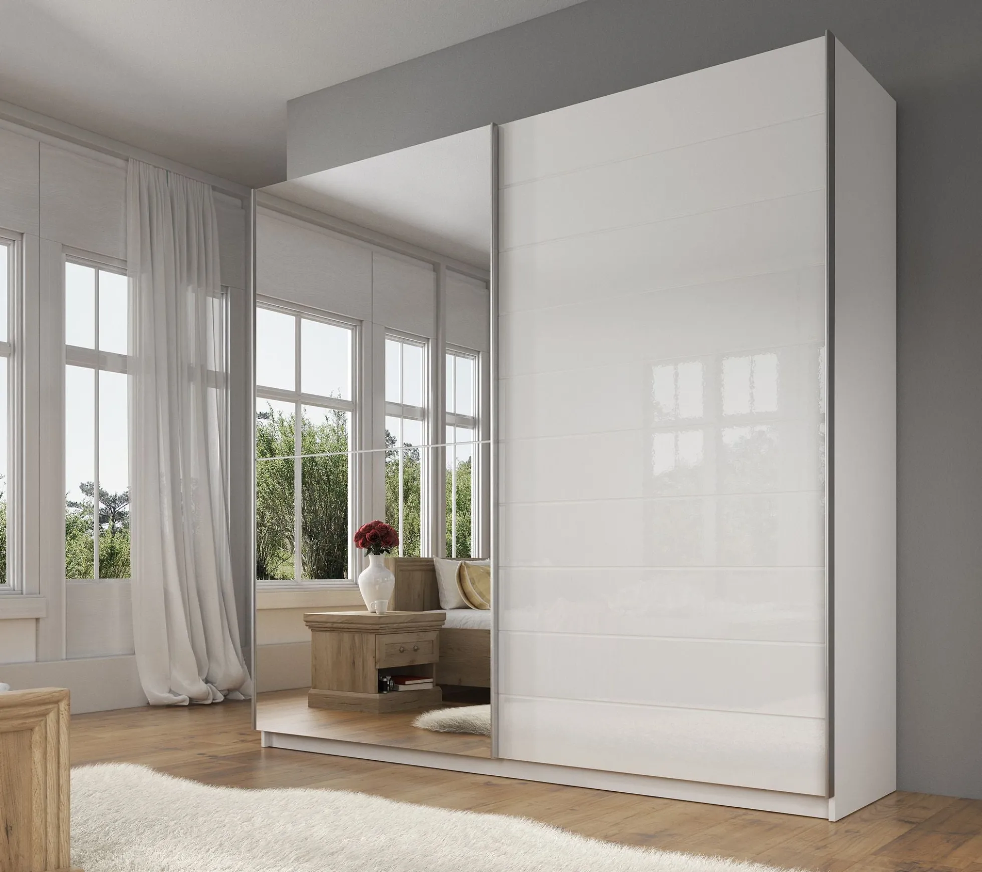 Mariah - Kledingkast met schuifdeuren - Wit - 217x63x210 cm