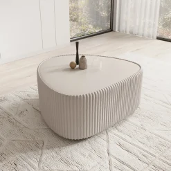 Marlen - Salontafel - Fluffy ribstof wit - 96x89x42 cm