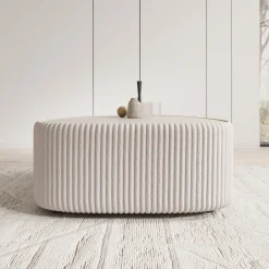 Marlen - Salontafel - Fluffy ribstof wit - 96x89x42 cm