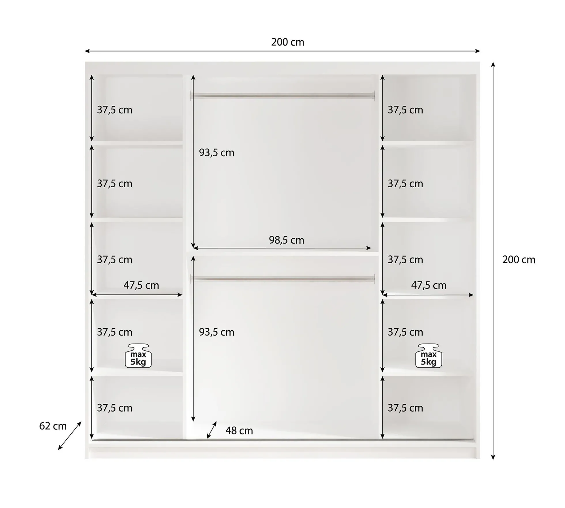 Marmer 2 - Kledinkast met schuifdeuren - Zwart - 200x62x200 cm