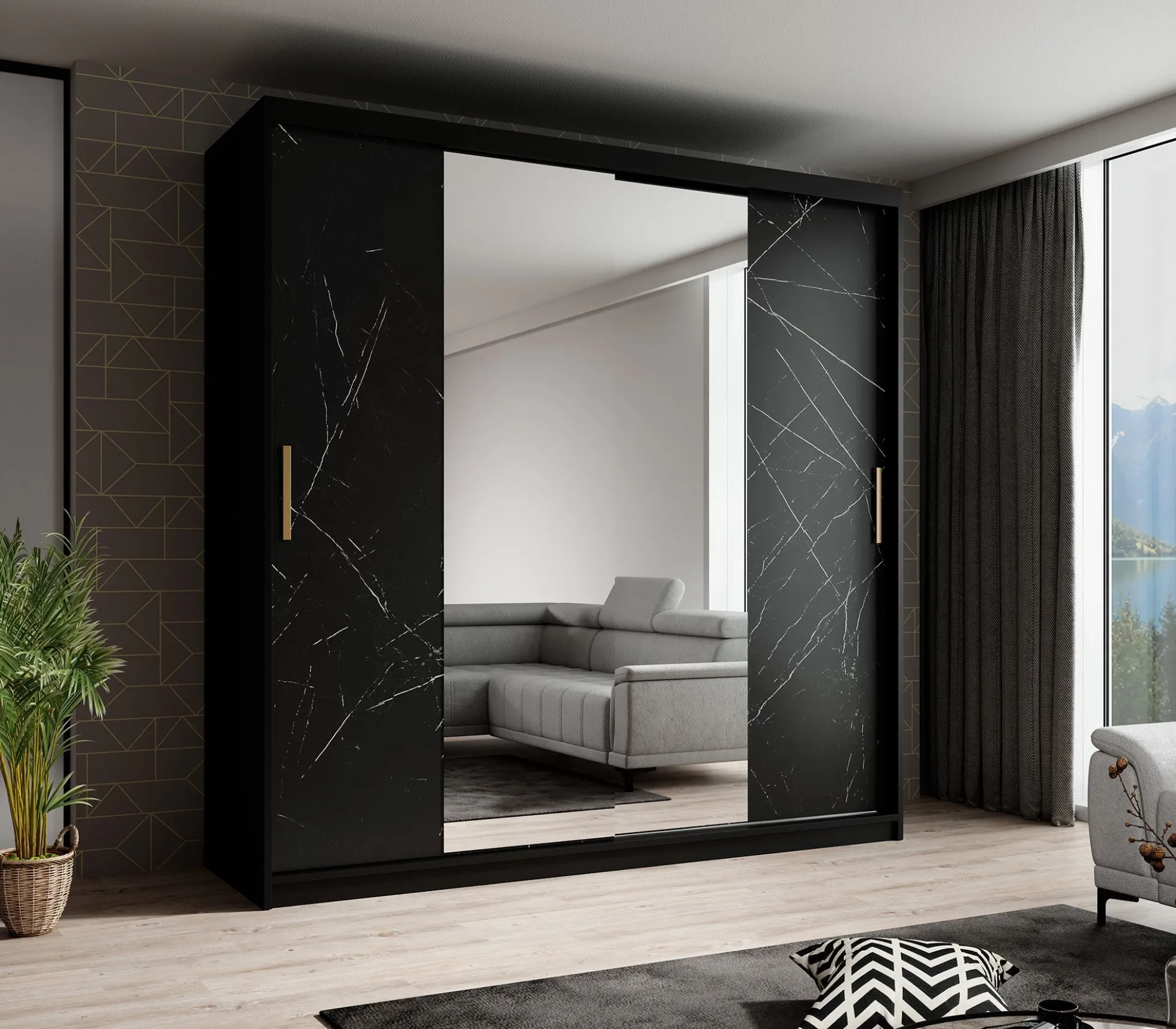 Marmer 2 - Kledinkast met schuifdeuren - Zwart - 200x62x200 cm