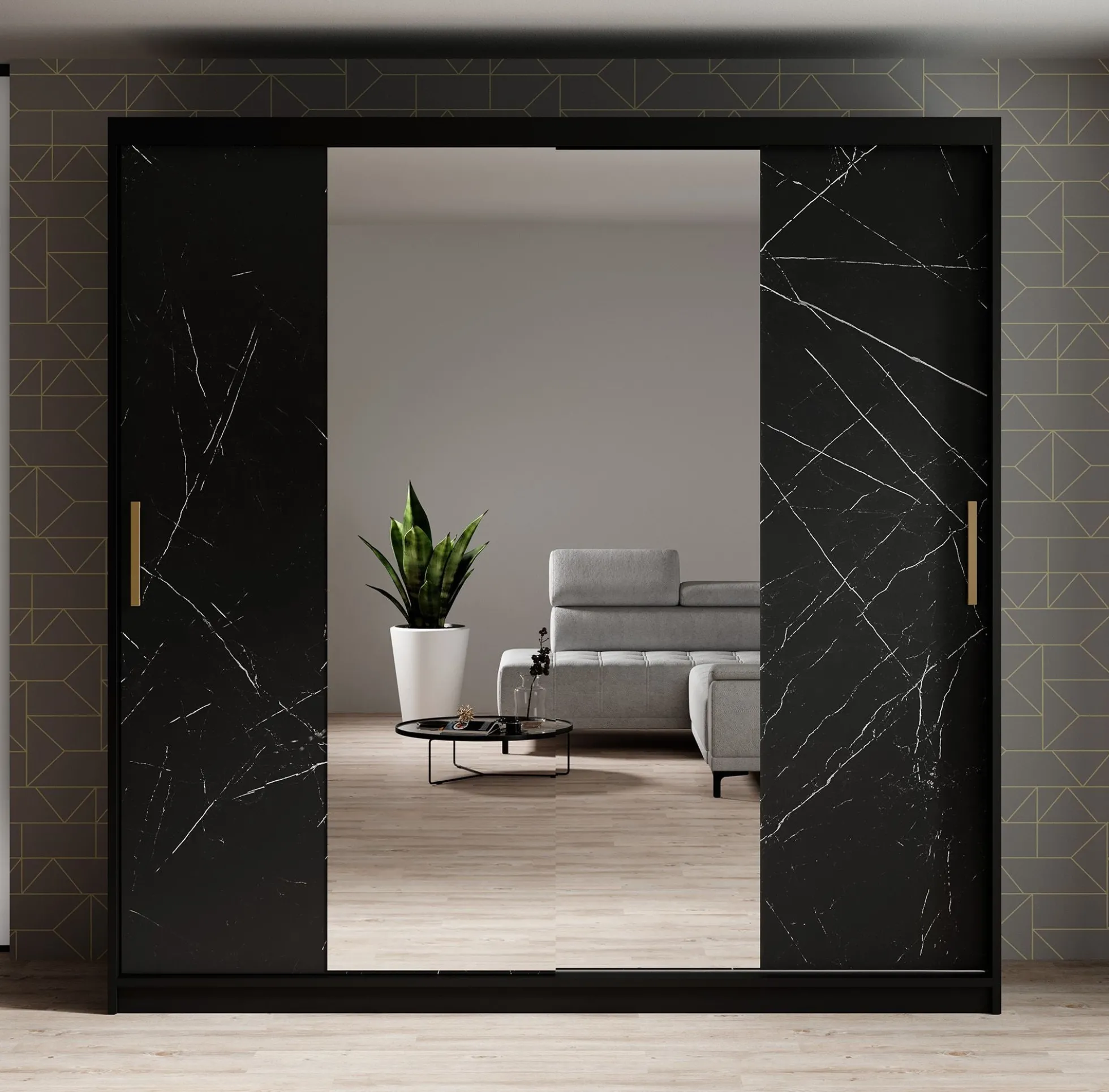 Marmer 2 - Kledinkast met schuifdeuren - Zwart - 200x62x200 cm