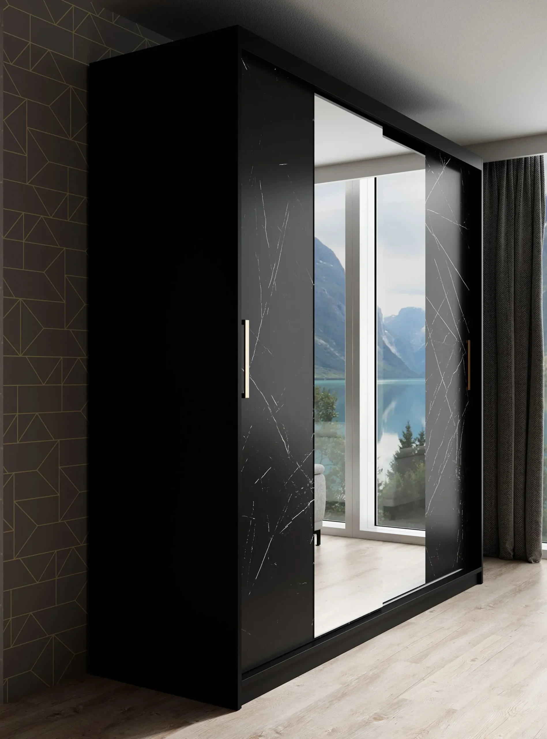 Marmer 2 - Kledinkast met schuifdeuren - Zwart - 200x62x200 cm