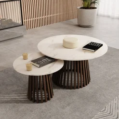Maroa - Salontafel set van 2 - Walnootpatroon/Marmerlook - 80x45 cm