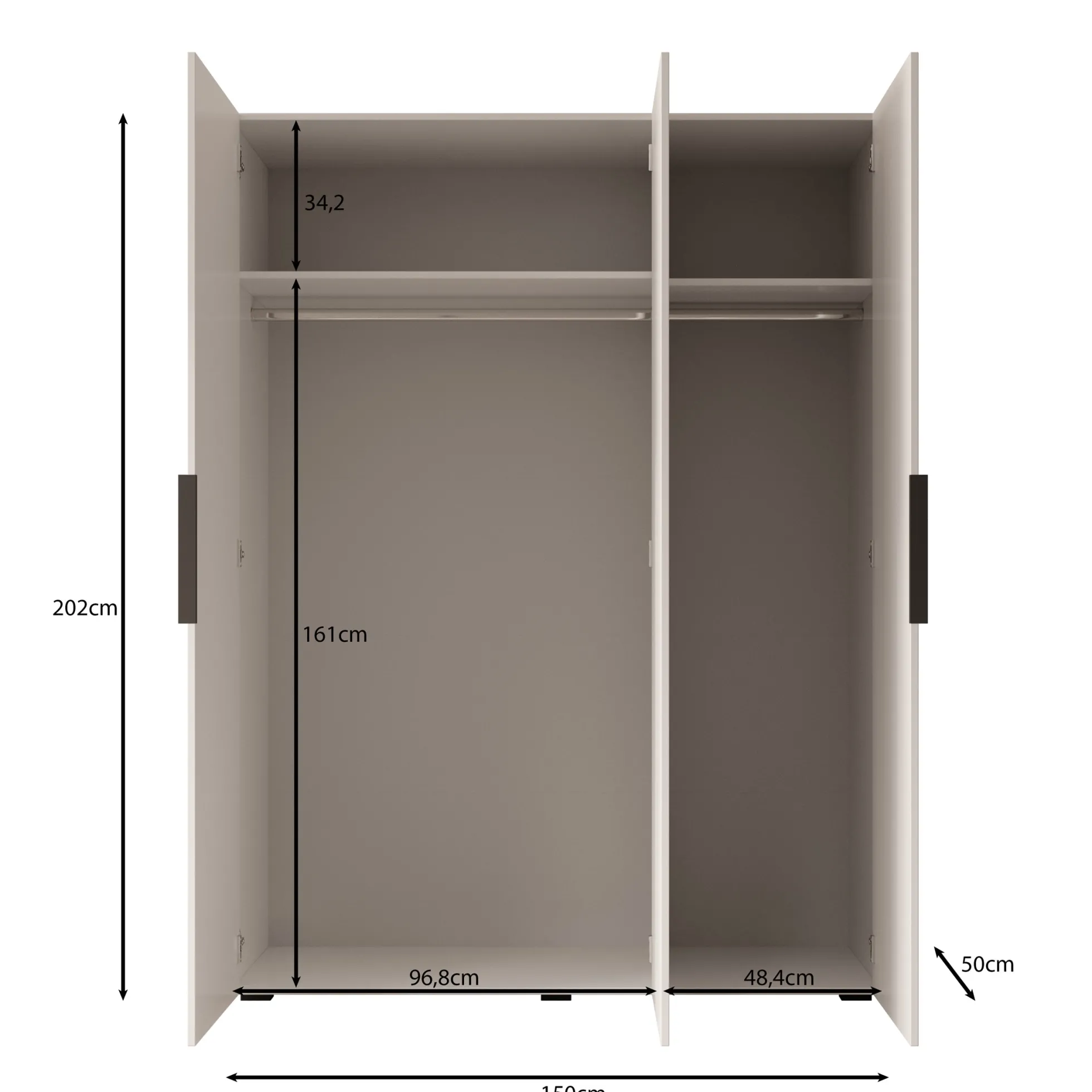 Marquesa - Kledingkast - Zwart - 150x50x202 cm