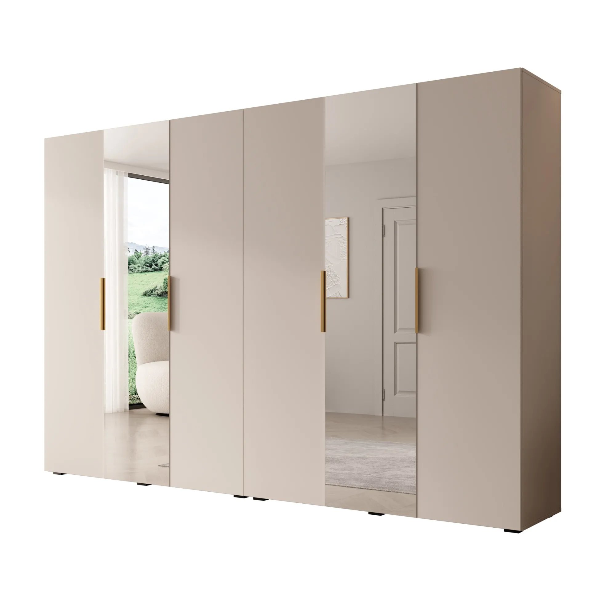 Marquesa - Kledingkast met spiegel - Beige - 300x50x202 cm