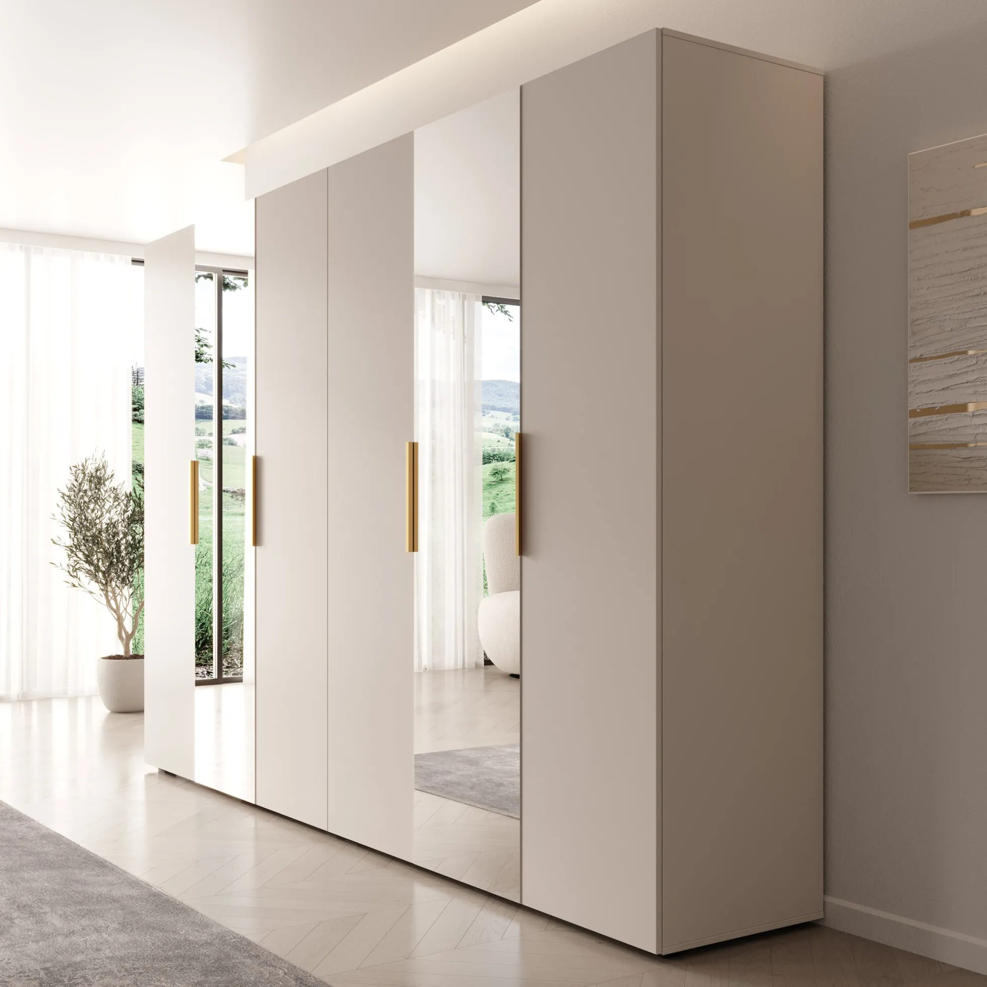 Marquesa - Kledingkast met spiegel - Beige - 300x50x202 cm