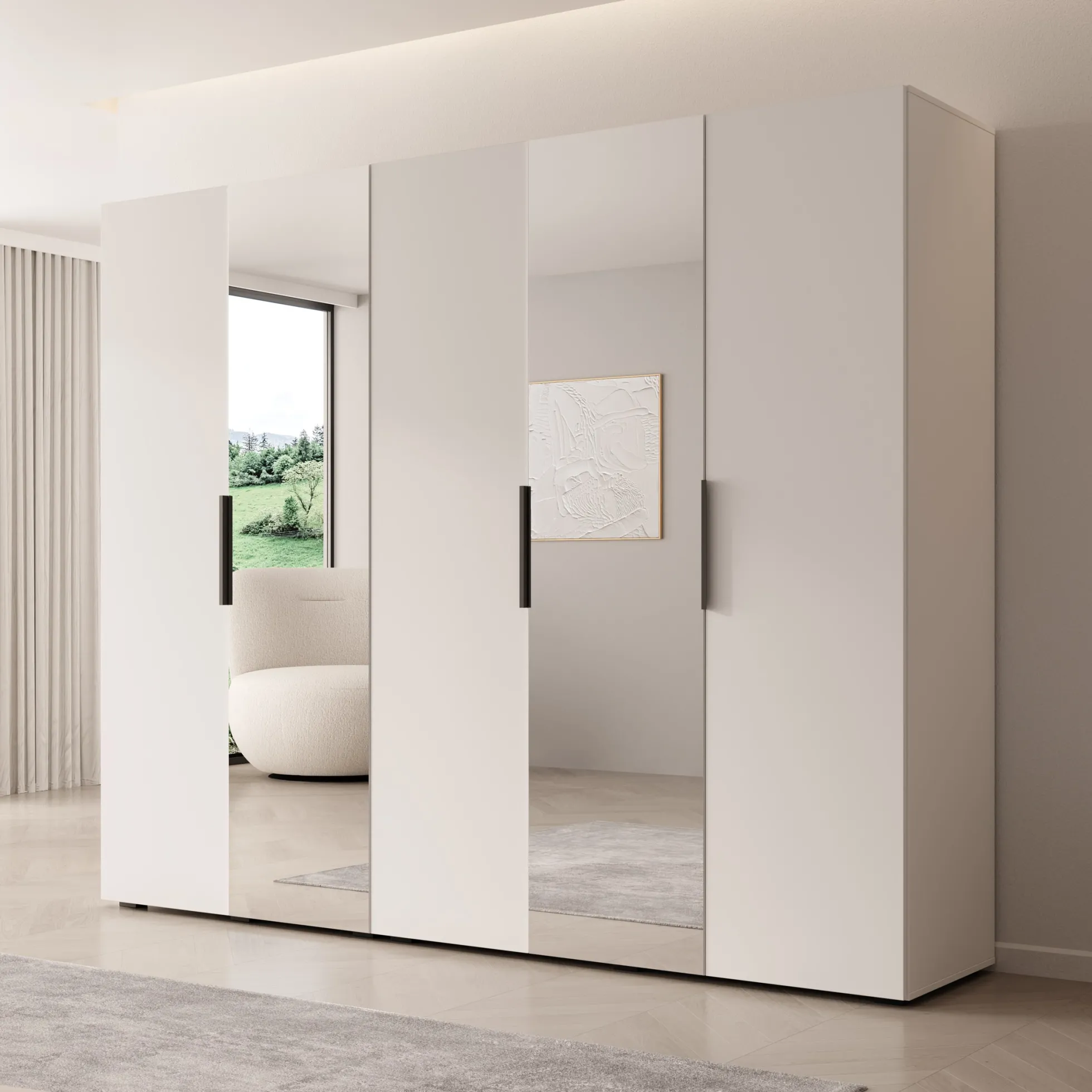 Marquesa - Kledingkast met spiegel - Wit - 250x50x202 cm