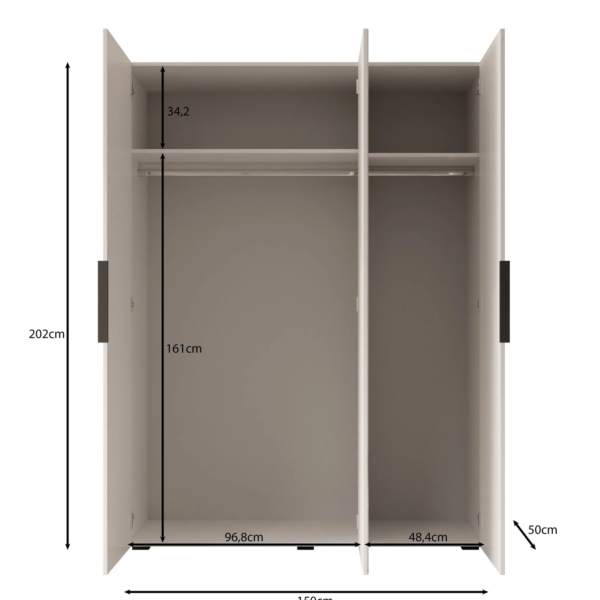 Marquesa - Kledingkast met spiegel - Eiken - 150x50x202 cm