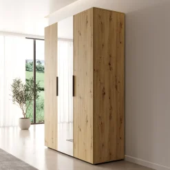 Marquesa - Kledingkast met spiegel - Eiken - 150x50x202 cm